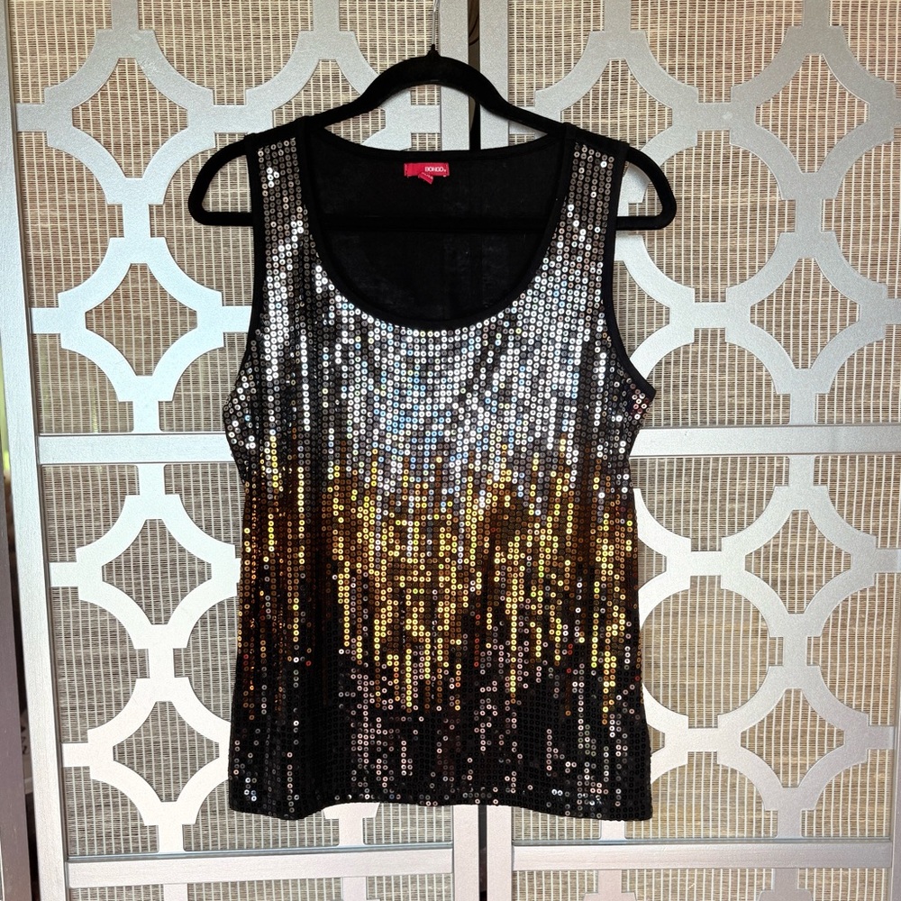 BONGO Black and Gold Sequin Blouse